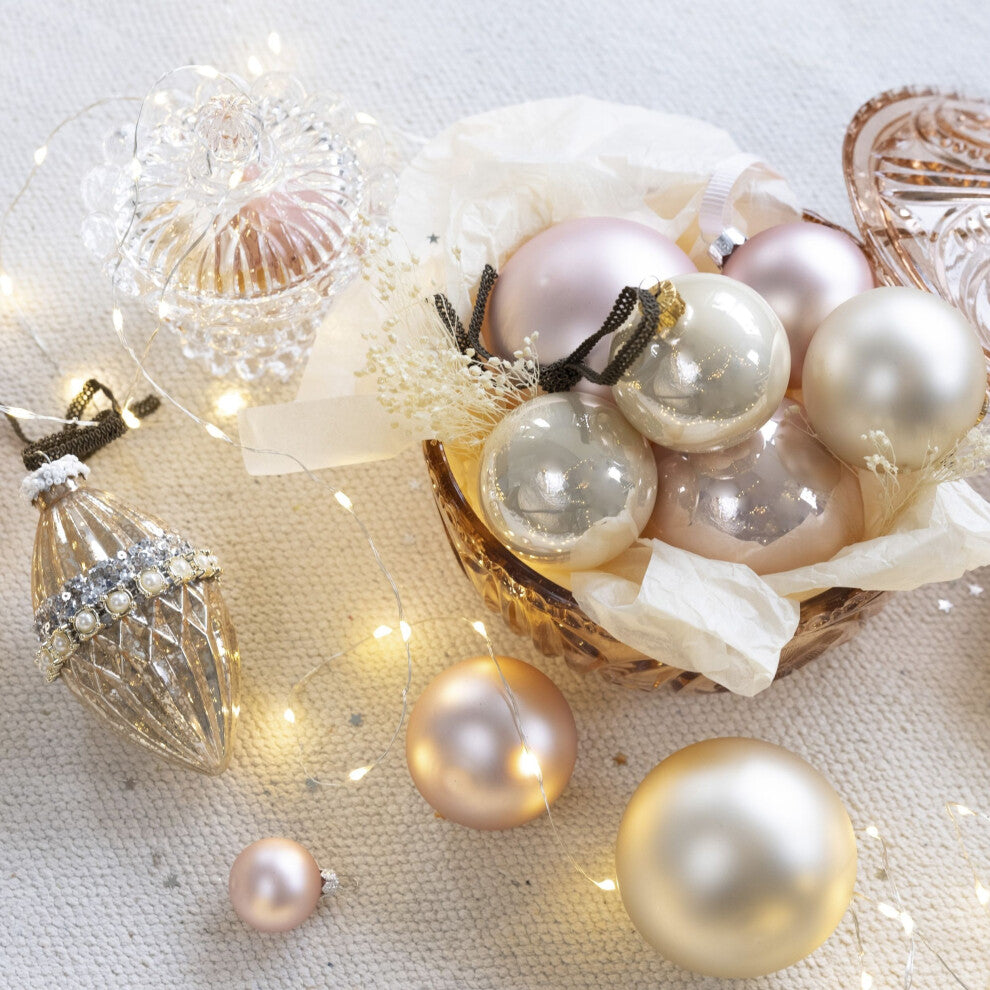 Set of 48 mini glass baubles blush pink.