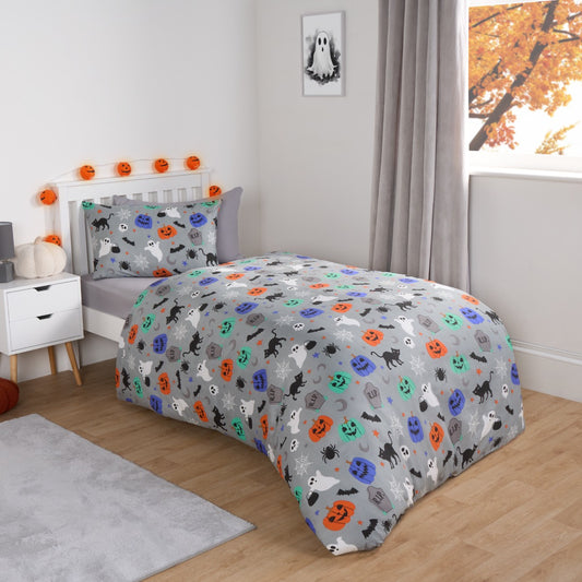 Halloween Duvet Cover Set in Grey,- Single
