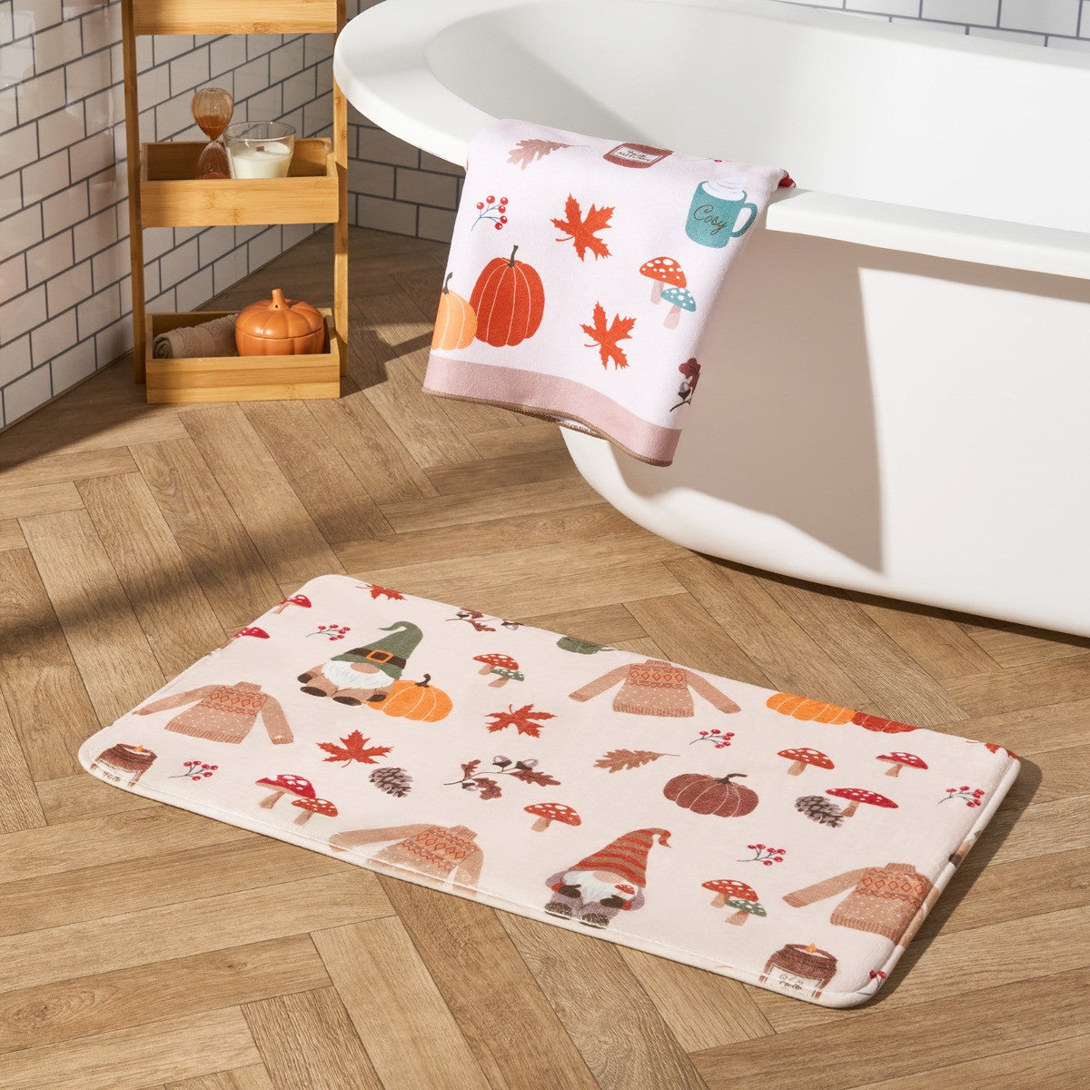 Autumnal Gonk Print Foam Bath Mat