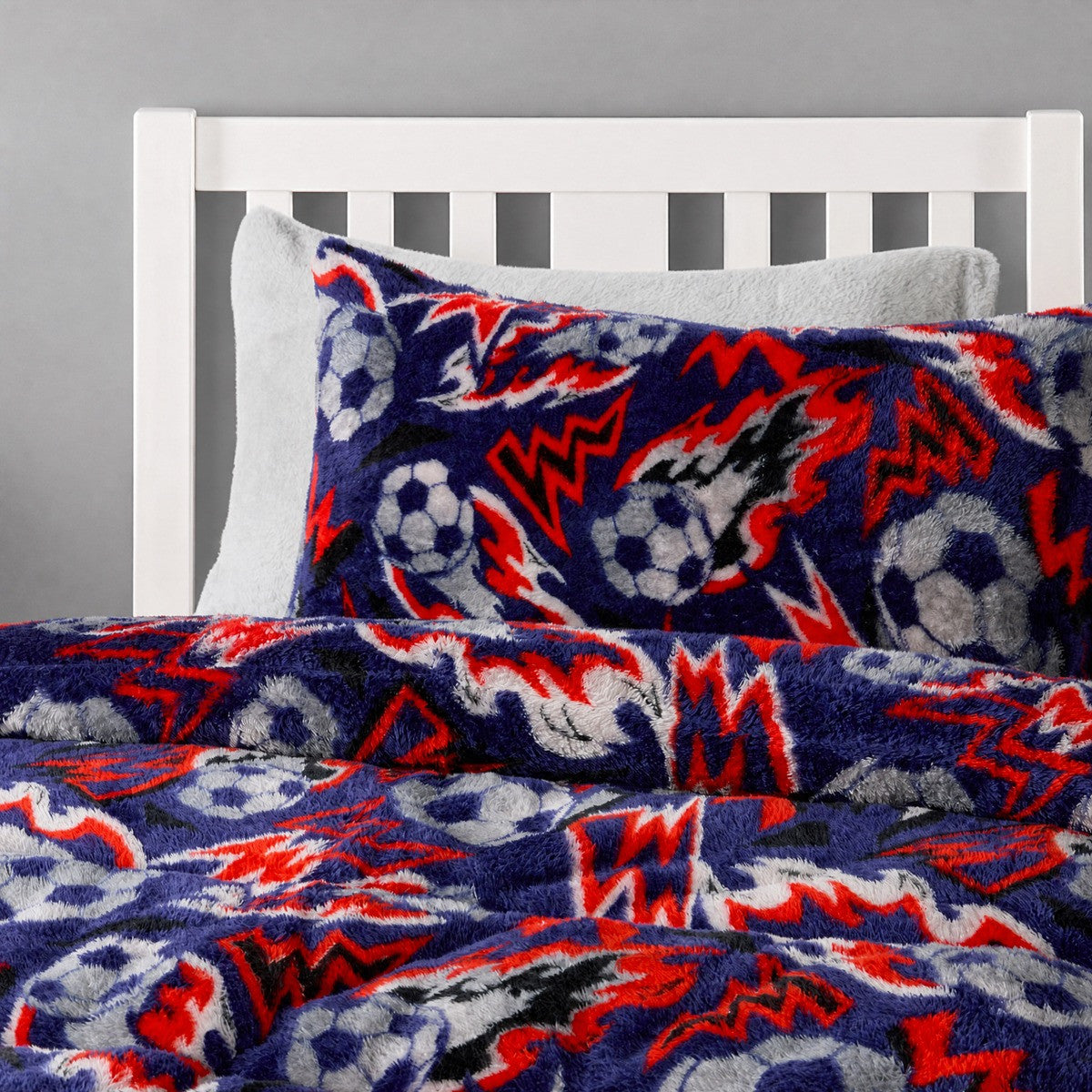 COVERLESS TEDDY FOOTBALL DUVET & PILLOWCASE SET – NAVY SINGLE