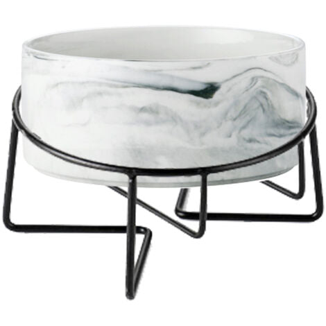 Marble-look ceramic bowl for cats and dogs with iron stand, anti-spill.
