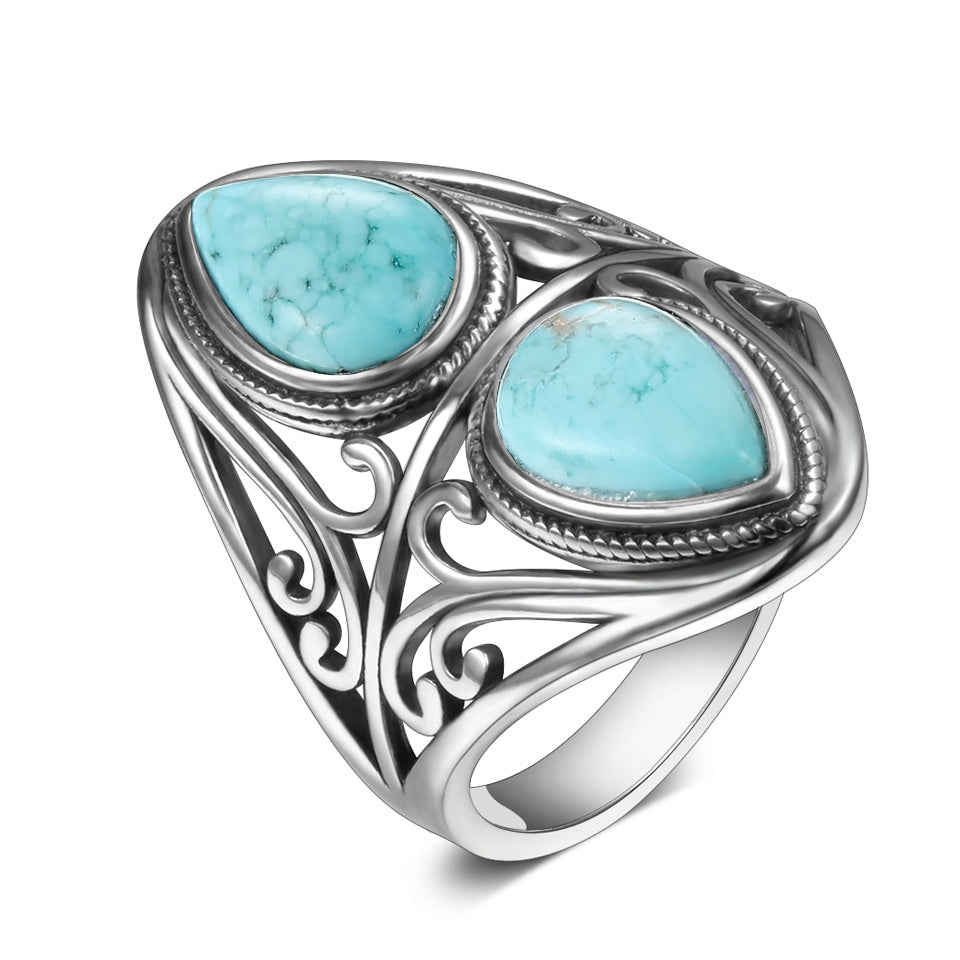 Bohemian Vintage Style Double Teardrop Turquoise Ring - Truly Yours