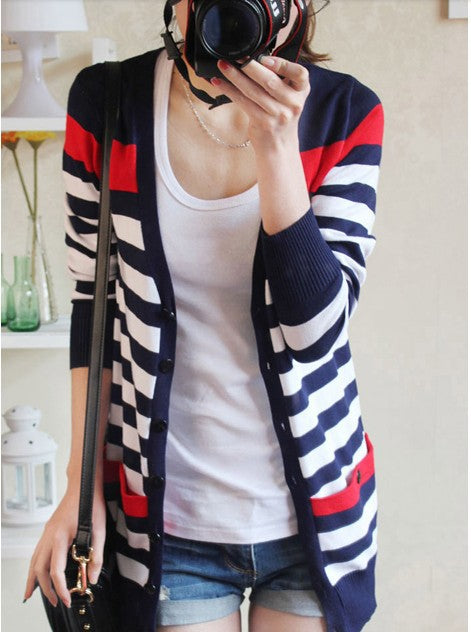 Women’s Nautical Striped Button-Down Cardigan - Truly Yours