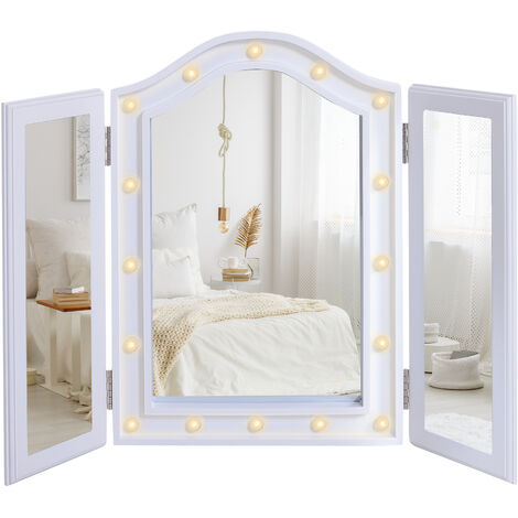 Lighted Tri-Fold Vanity Mirror Large Cosmetic Mirror w/ LED Lights White - Truly Yours
