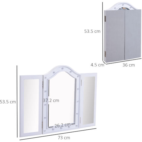 Lighted Tri-Fold Vanity Mirror Large Cosmetic Mirror w/ LED Lights White - Truly Yours