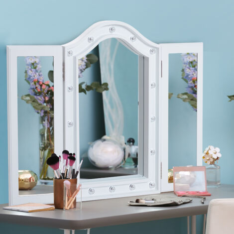 Lighted Tri-Fold Vanity Mirror Large Cosmetic Mirror w/ LED Lights White - Truly Yours