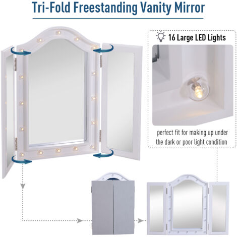 Lighted Tri-Fold Vanity Mirror Large Cosmetic Mirror w/ LED Lights White - Truly Yours