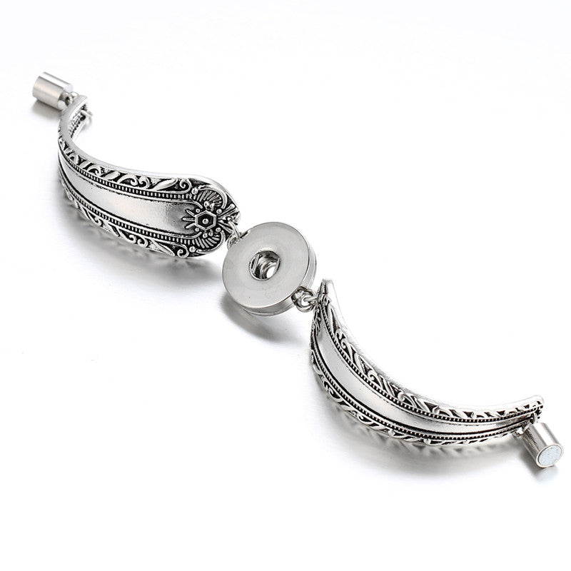Vintage Silver Snap Button Bracelet – Magnetic Clasp Bangle for 18mm