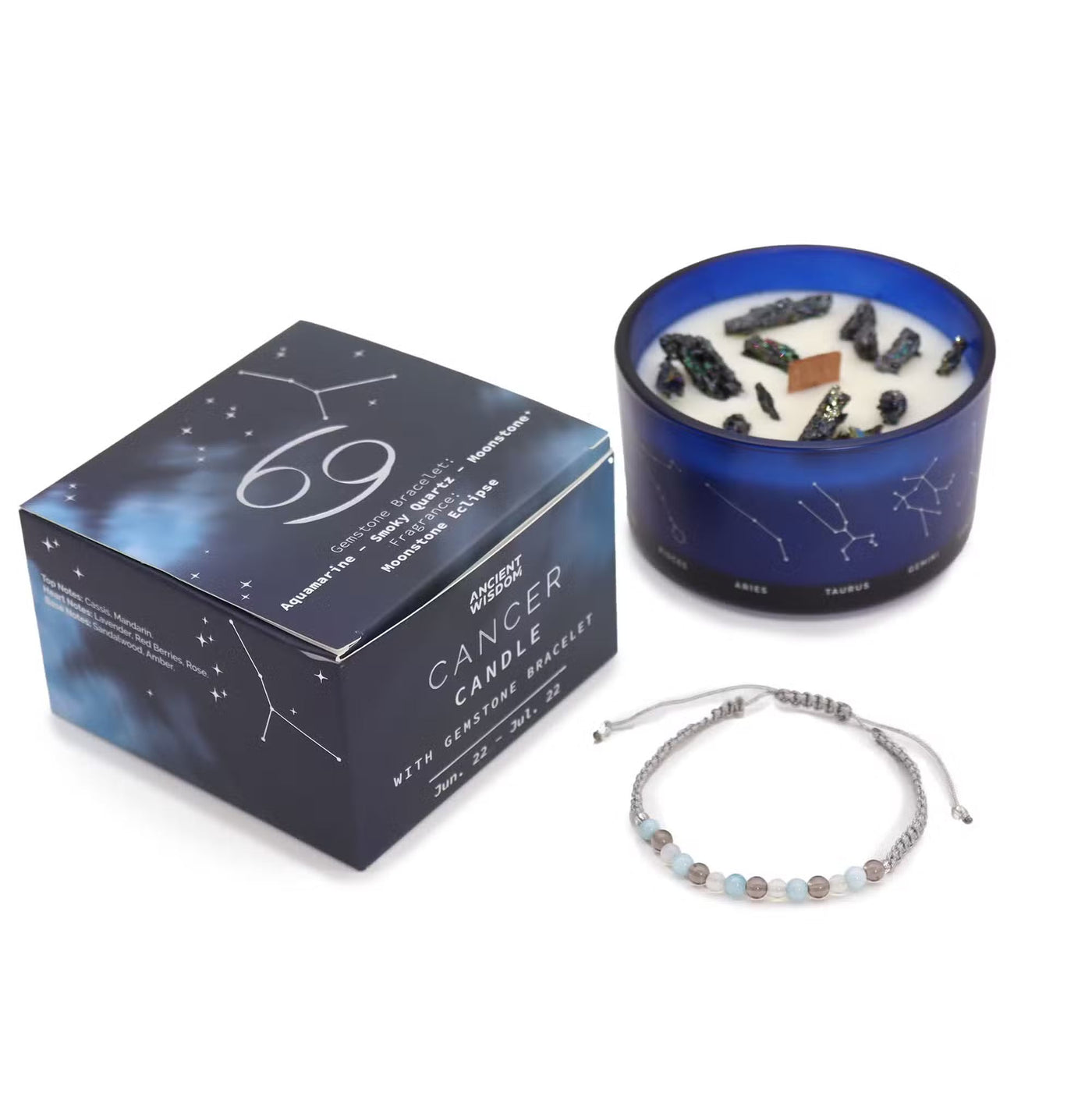 Zodiac Crystal Candle with Gemstone Bracelet - Cancer Candles