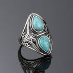 Bohemian Vintage Style Double Teardrop Turquoise Ring