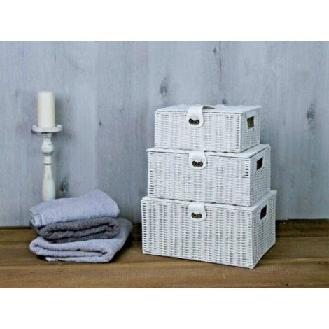 Set of 3 White Wicker Baskets for Storage and Hampers - Truly Yours