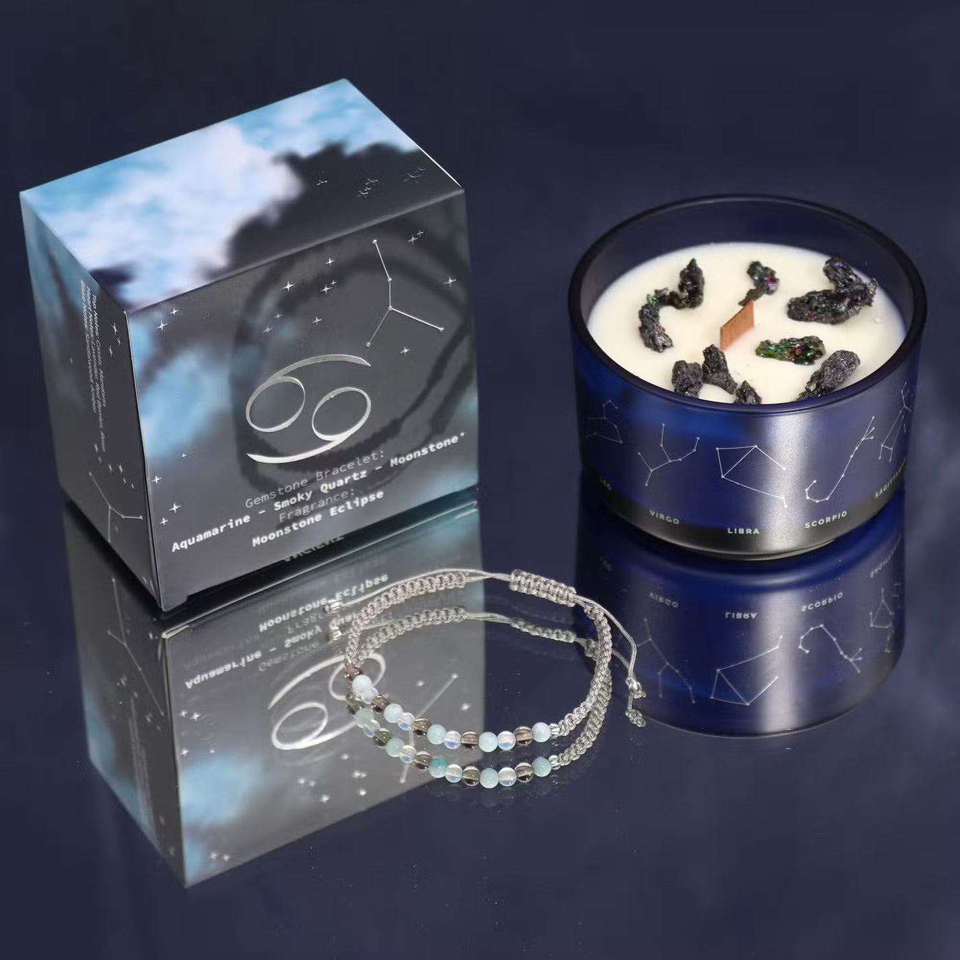 Zodiac Crystal Candle with Gemstone Bracelet - Cancer Candles