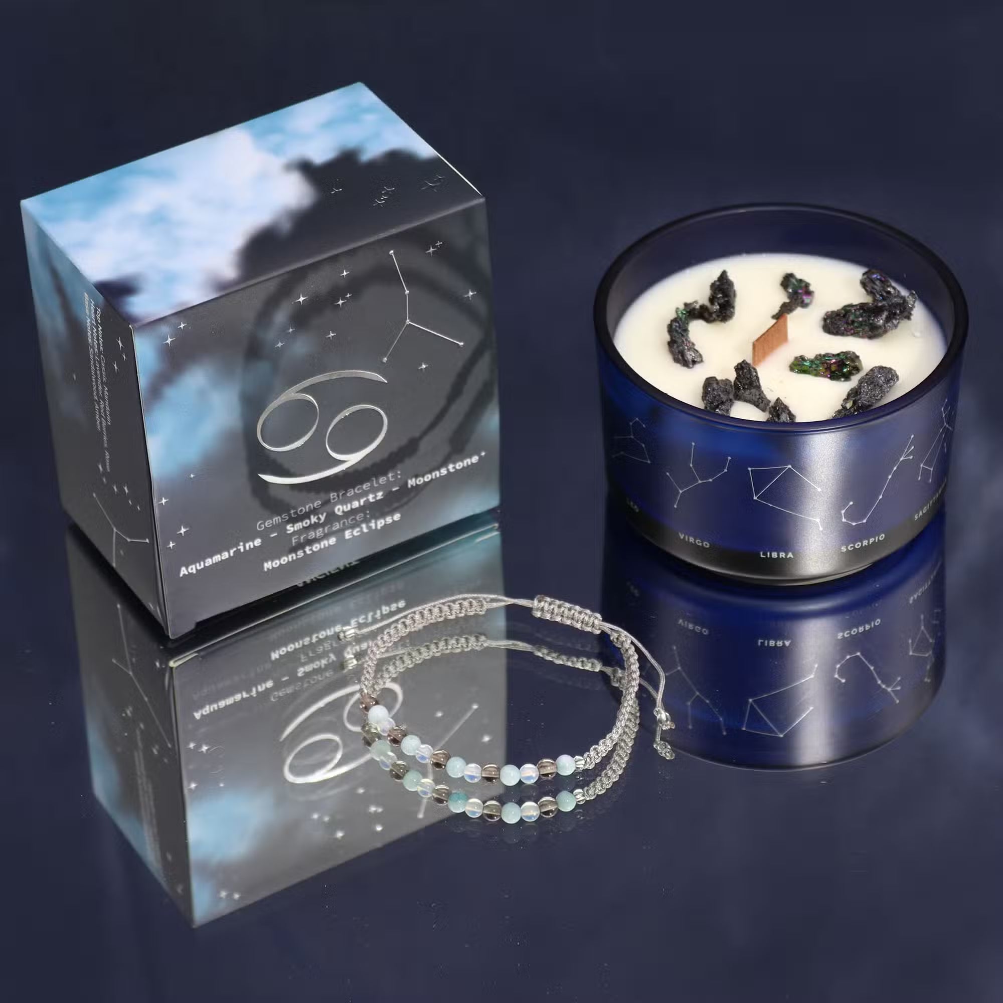 Zodiac Crystal Candle with Gemstone Bracelet - Cancer Candles