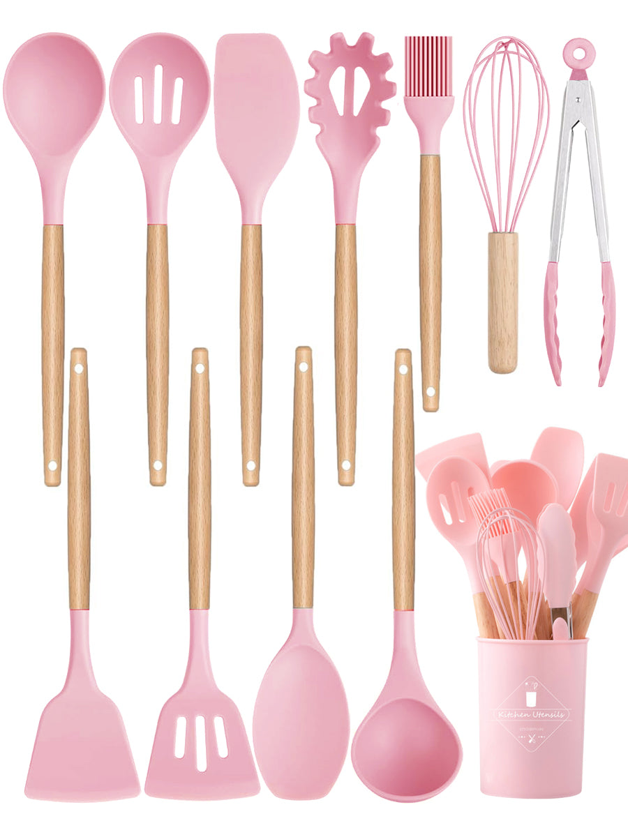 12pcs Silicone Kitchen Utensil Set with Small Holder