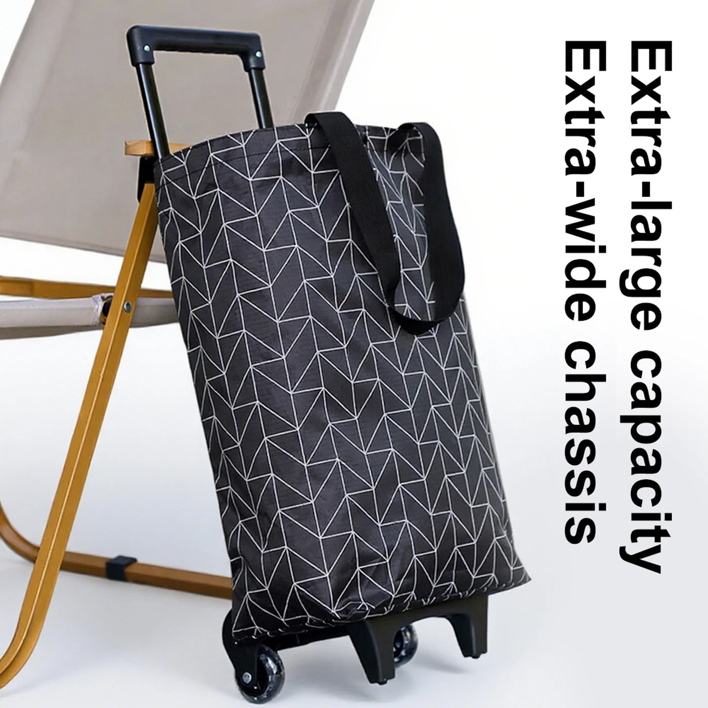 Portable Lightweight Pull Rod Trolley - Foldable - Black