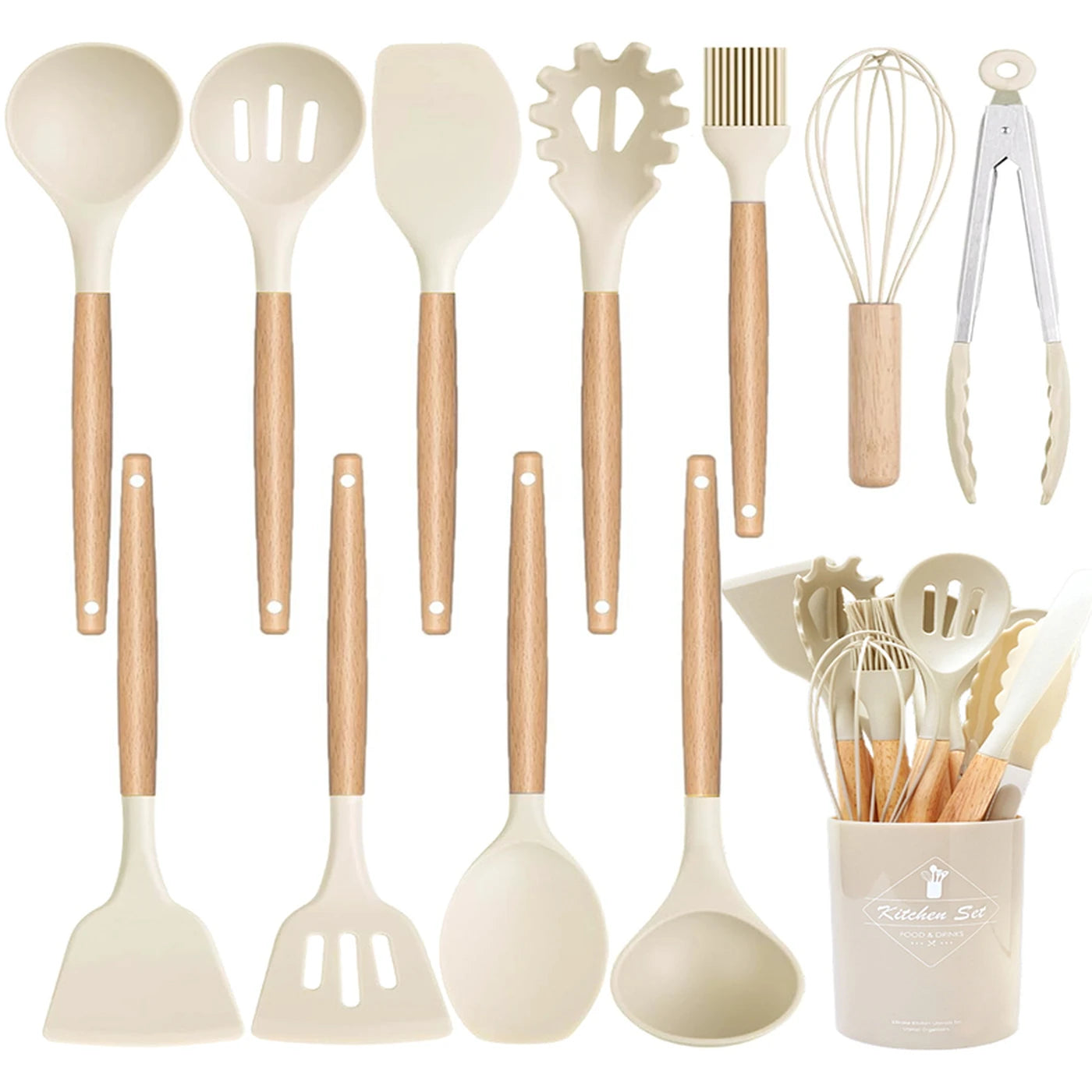12pcs Silicone Kitchen Utensil Set with Small Holder