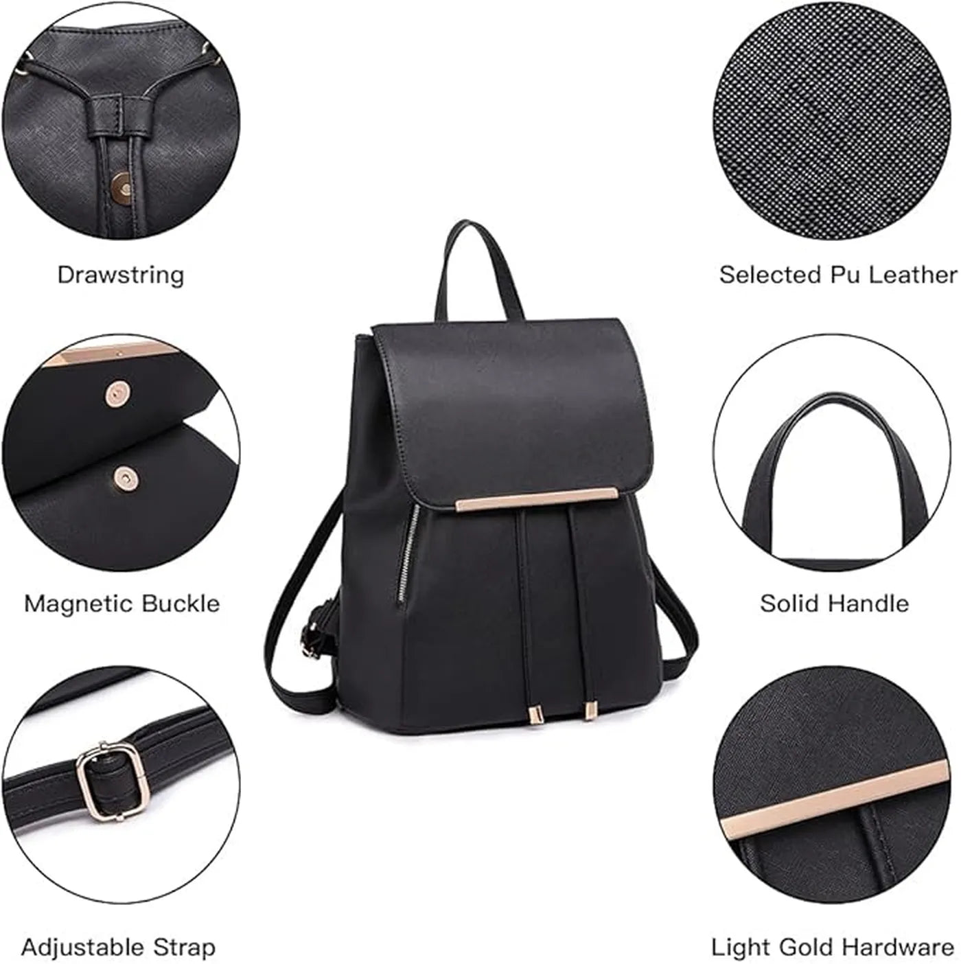 Miss Lulu Women's PU Leather Waterproof Fashion Backpack with Long Purse
