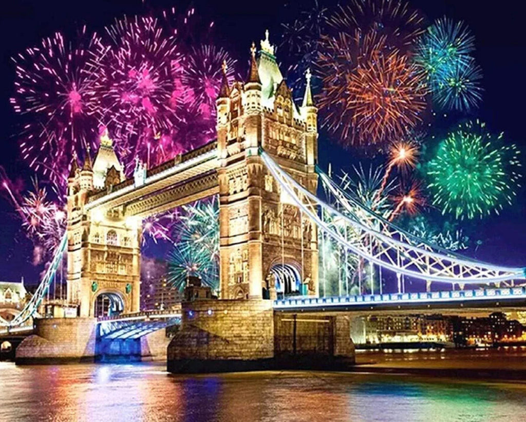 5D Full Drill Diamond Painting Kit – Tower Bridge Fireworks Night Scene