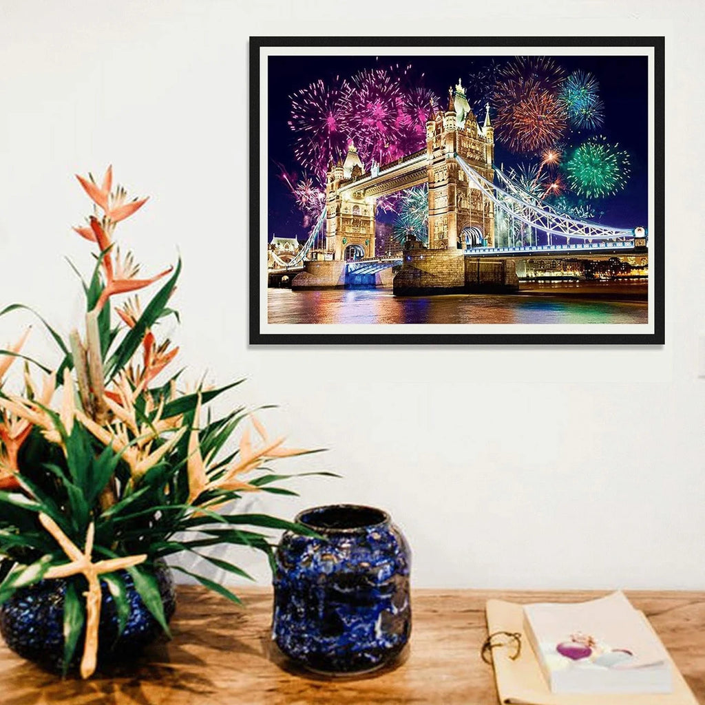 5D Full Drill Diamond Painting Kit – Tower Bridge Fireworks Night Scene