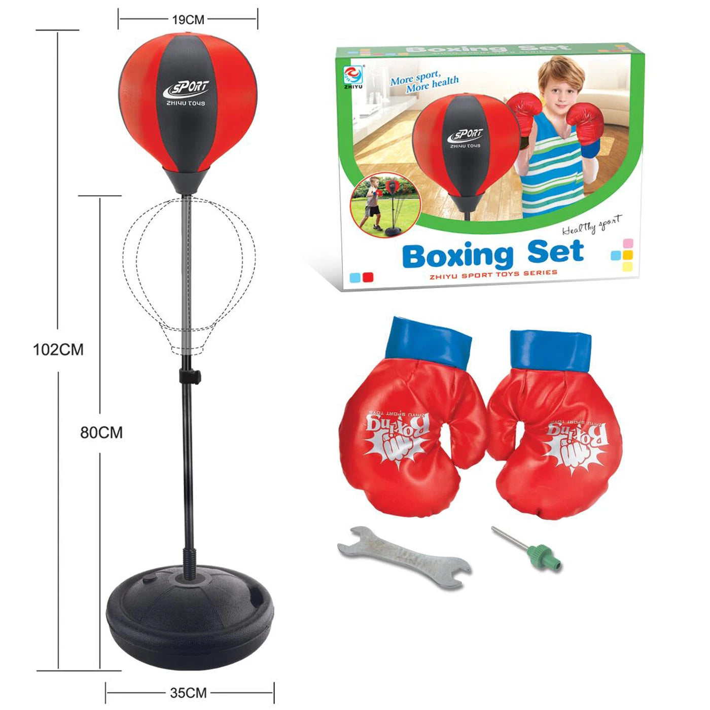 Kids Adjustable Boxing Set with Punching Bag and Gloves, Nylon and Iron Construction for Training
