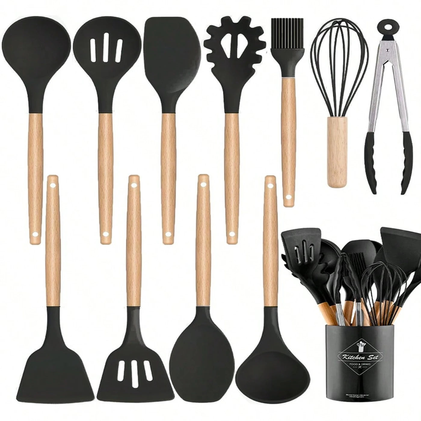 12pcs Silicone Kitchen Utensil Set with Small Holder