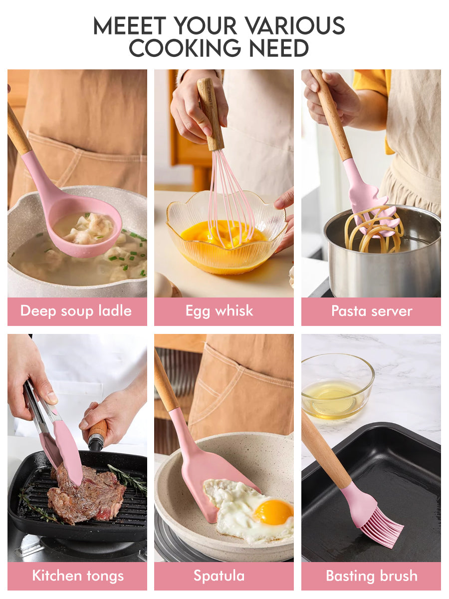 12pcs Silicone Kitchen Utensil Set with Small Holder
