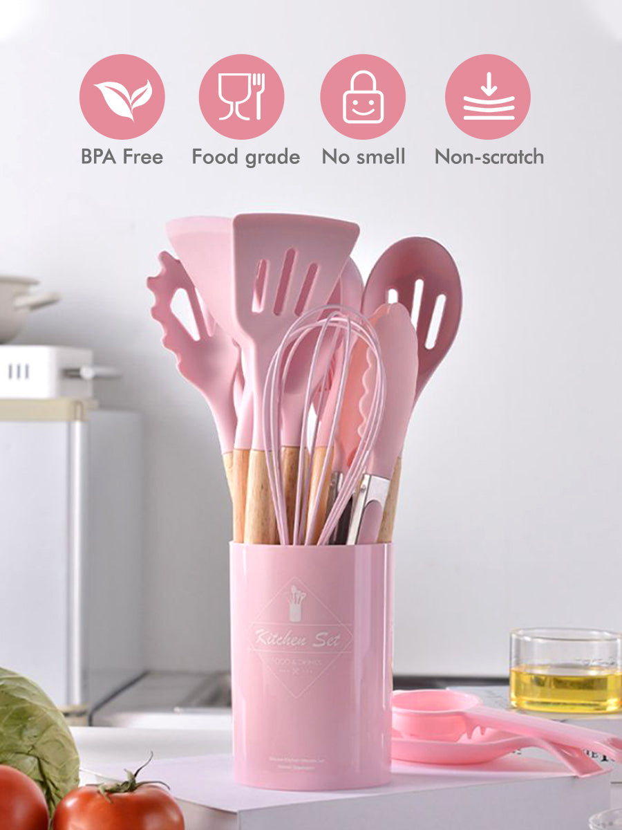 12pcs Silicone Kitchen Utensil Set with Small Holder