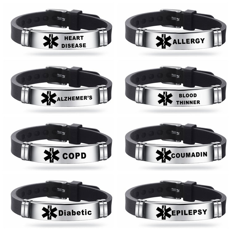 Stainless Steel & Silicone Medical ID Bracelet – Multi-Condition Emergency Alert Wristband
