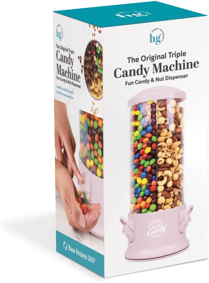 Original Triple Candy & Nut Dispenser – 360° Rotating Snack Machine