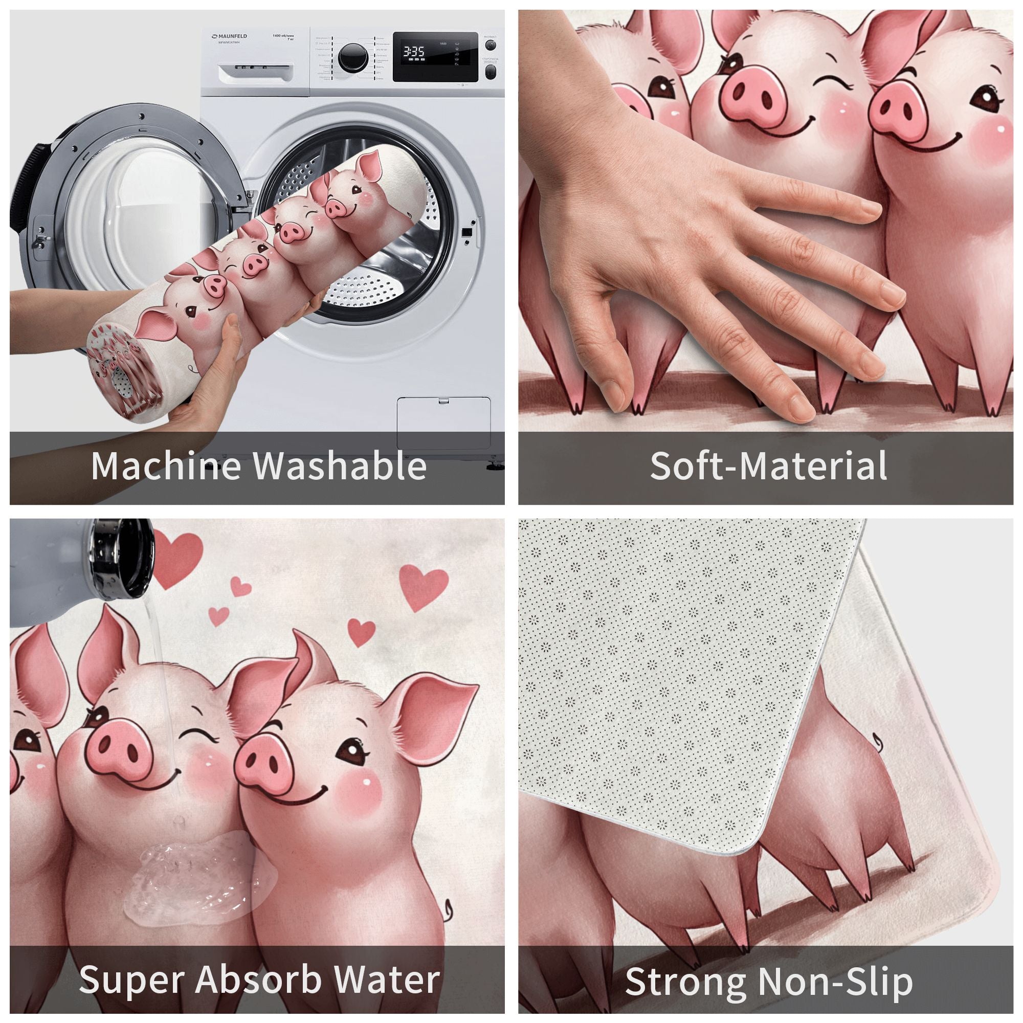 Adorable "Pigs in Love" Non-Slip Indoor Floor Mat
