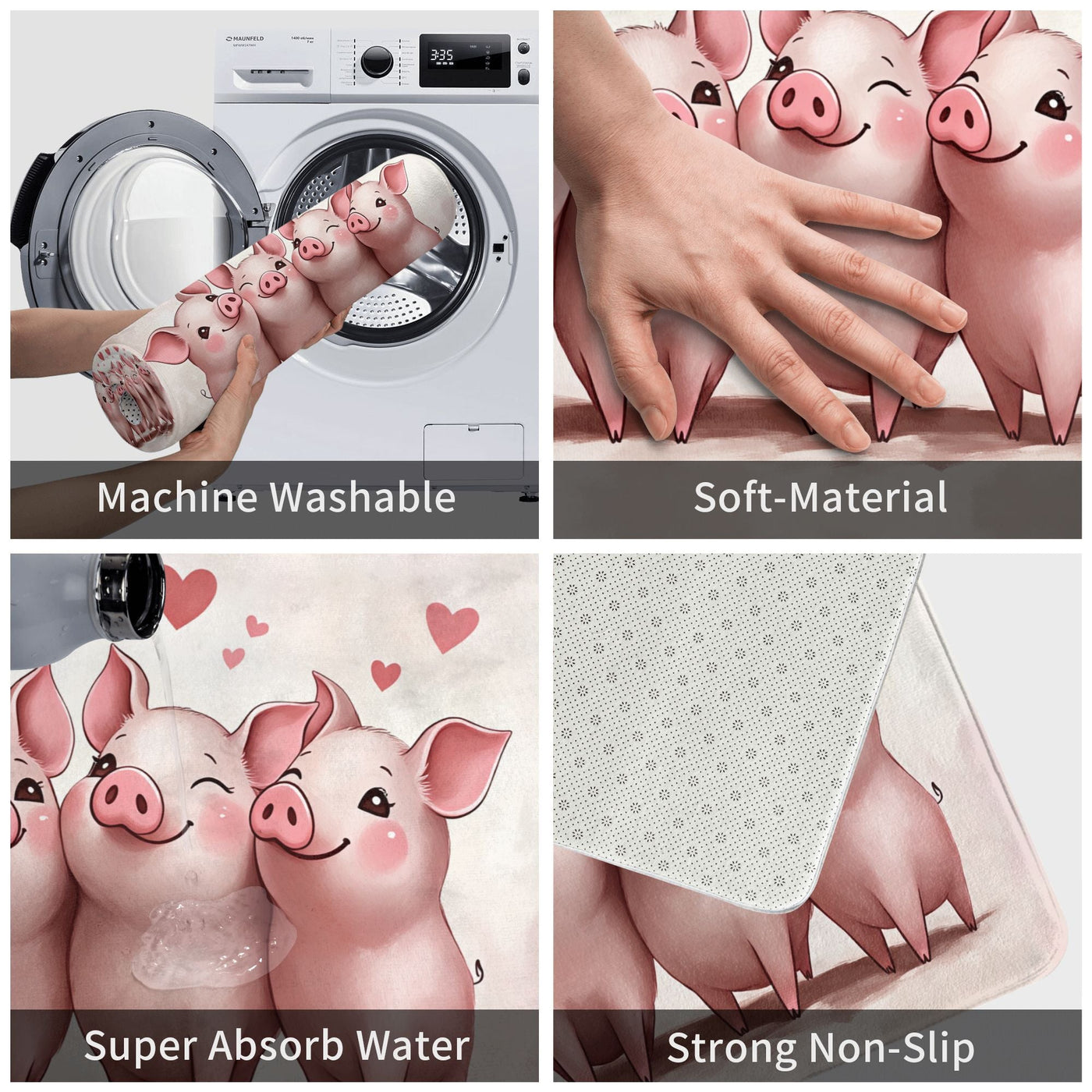 Adorable "Pigs in Love" Non-Slip Indoor Floor Mat Doormat