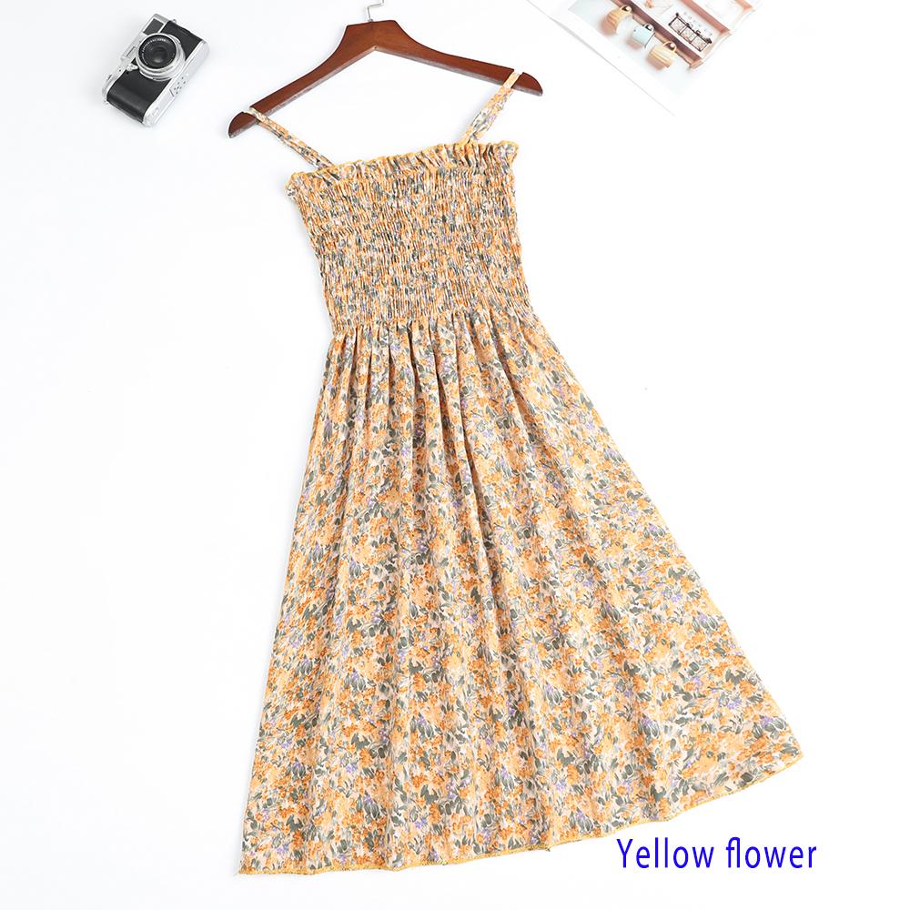 One Size Yellow Flower Sun Dress - Adjustable Straps & Stretchy Shirred Bust Dress