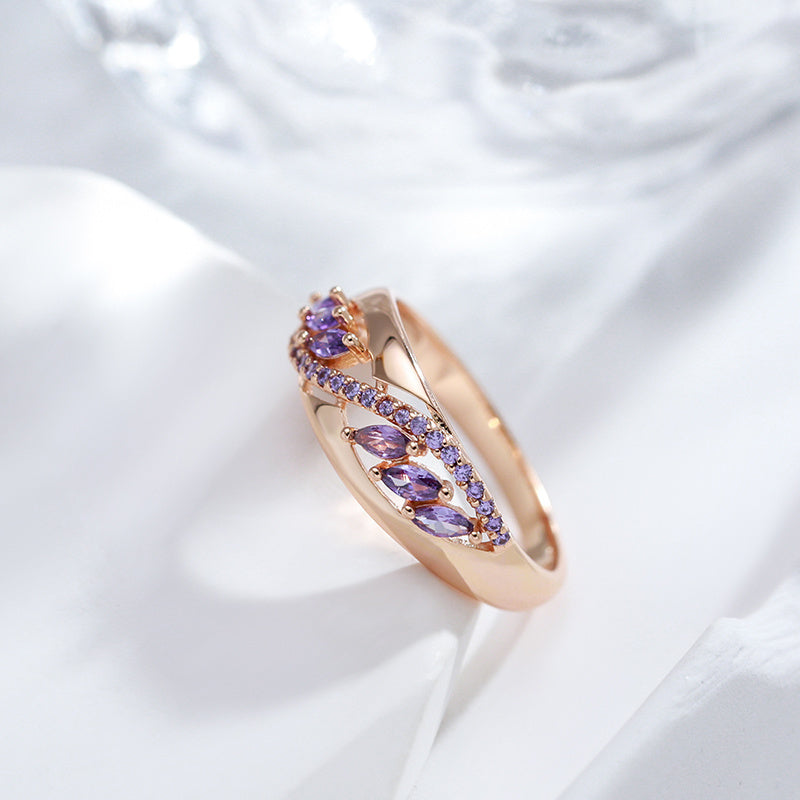 Rose Gold & Purple Crystal Vine Ring – Marquise Cut - Truly Yours