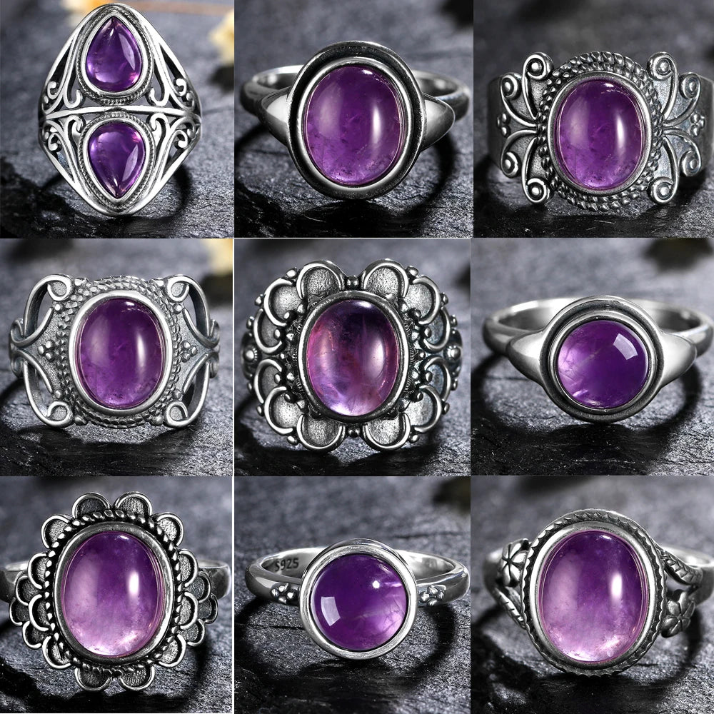 Bohemian Sterling Silver Amethyst Statement Rings
