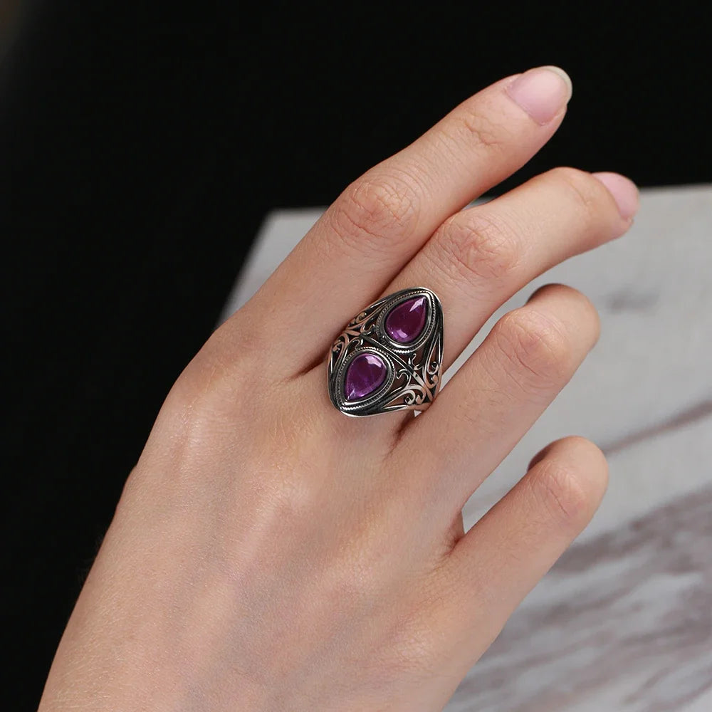 Bohemian Sterling Silver Amethyst Statement Rings - Truly Yours