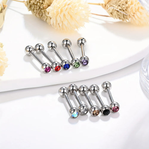 10 Pack 16mm Stainless Steel Tongue Bars with Mixed Colour Crystals - Truly Yours
