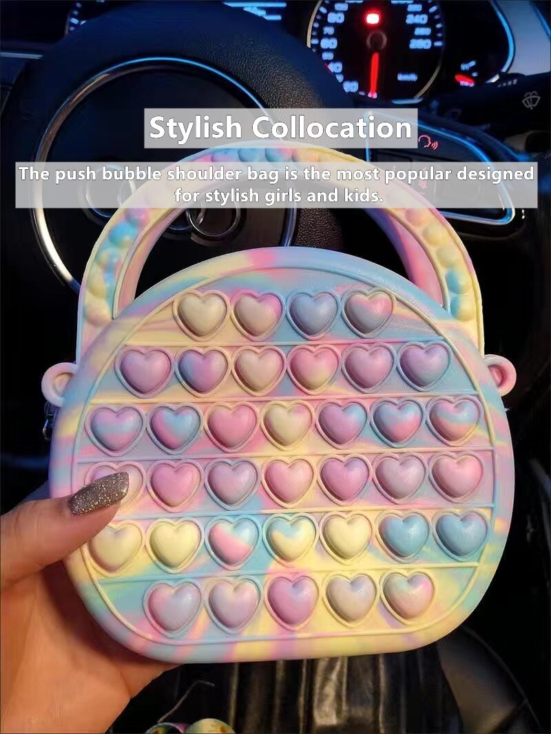 Pastel Heart Sensory Crossbody – Rainbow Pop-It Fidget Handbag Sensory