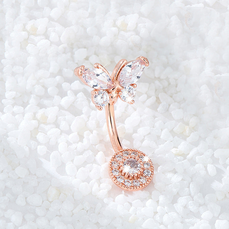 925 Sterling Silver Butterfly & Circle Cubic Zirconia Belly Button Ring