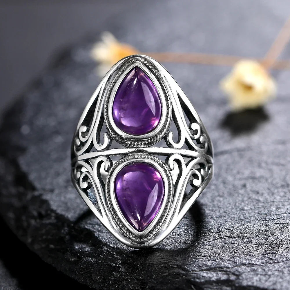 Bohemian Sterling Silver Amethyst Statement Rings - Truly Yours
