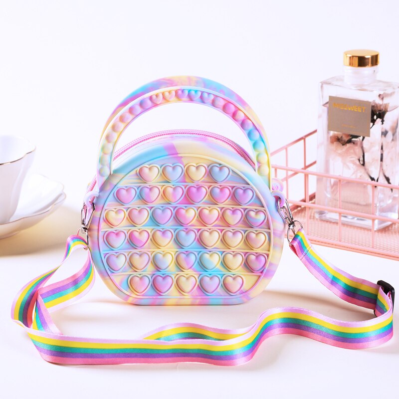 Pastel Heart Sensory Crossbody – Rainbow Pop-It Fidget Handbag Sensory