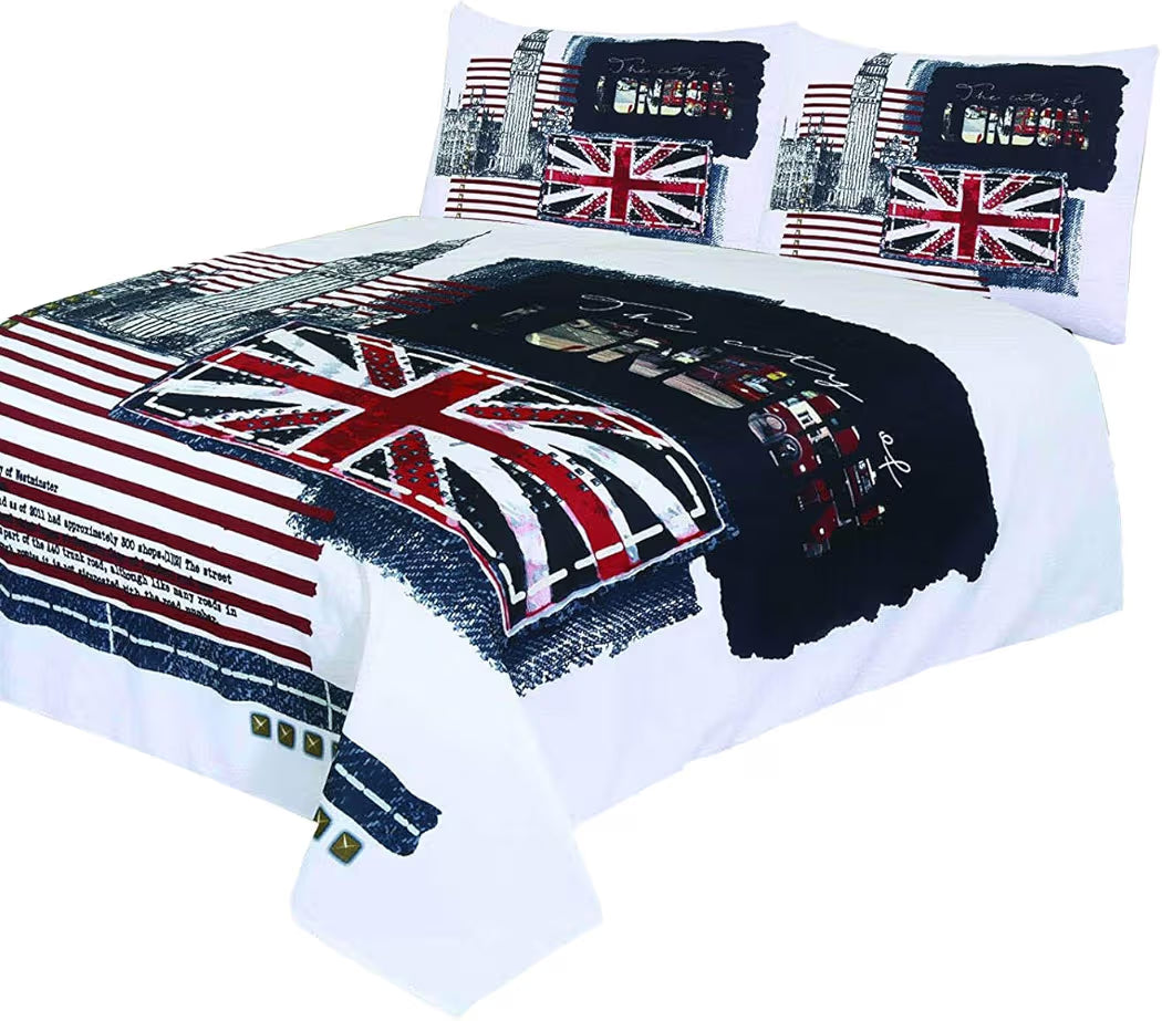 3D London City Duvet Cover Set - King Size Union Jack & Big Ben Print Bedding Set with Matching Pillowcases