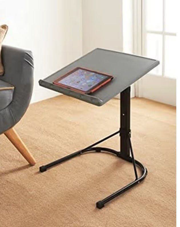 Elegant Adjustable Laptop Table – Grey & Black Space-Saving Metal Leg Desk