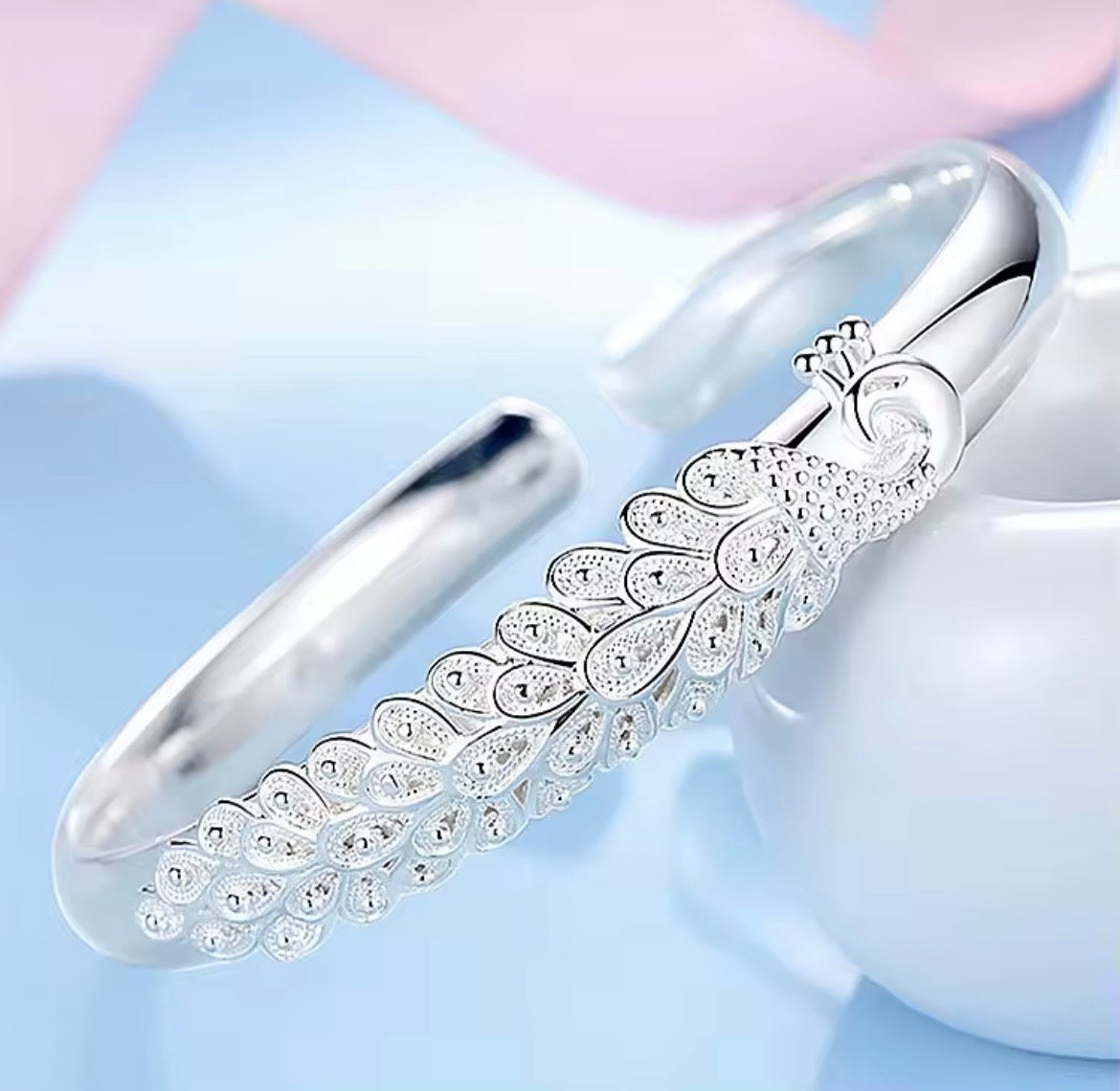 925 sterling silver elegant Peacock opening screen bracelet