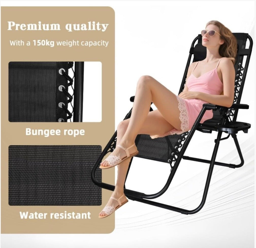 Alivio Zero Gravity Chair Sunloungers with phone & Cup Holder (Black) - Truly Yours