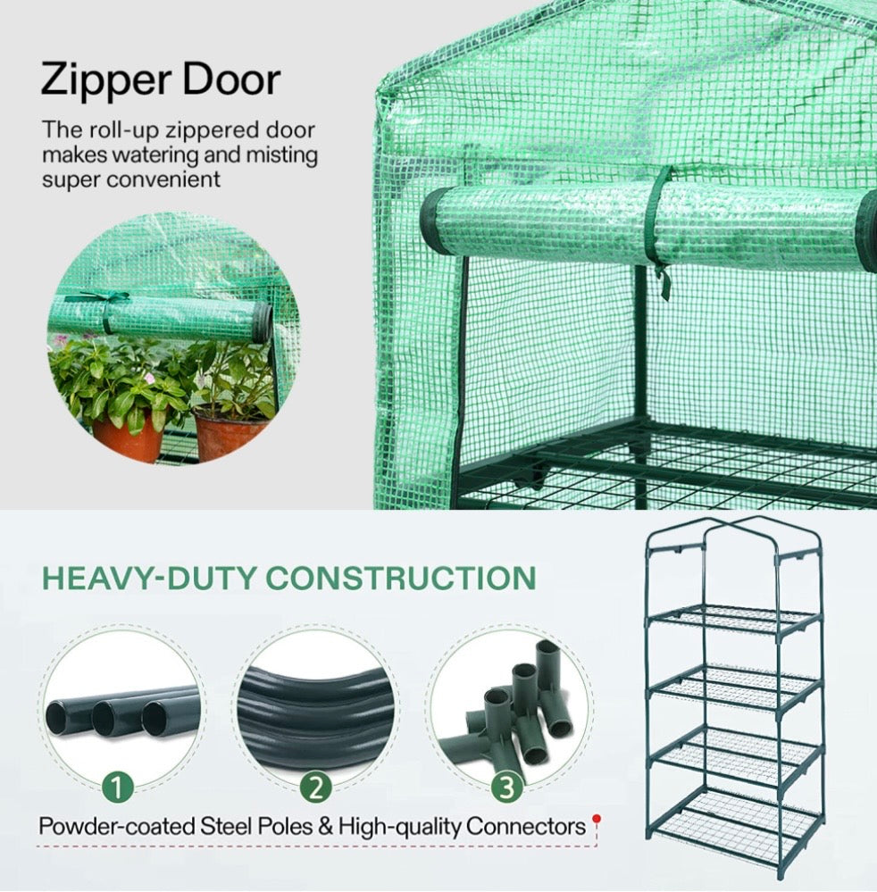 Weatherproof 4-Tier Greenhouse with Gabled Roof