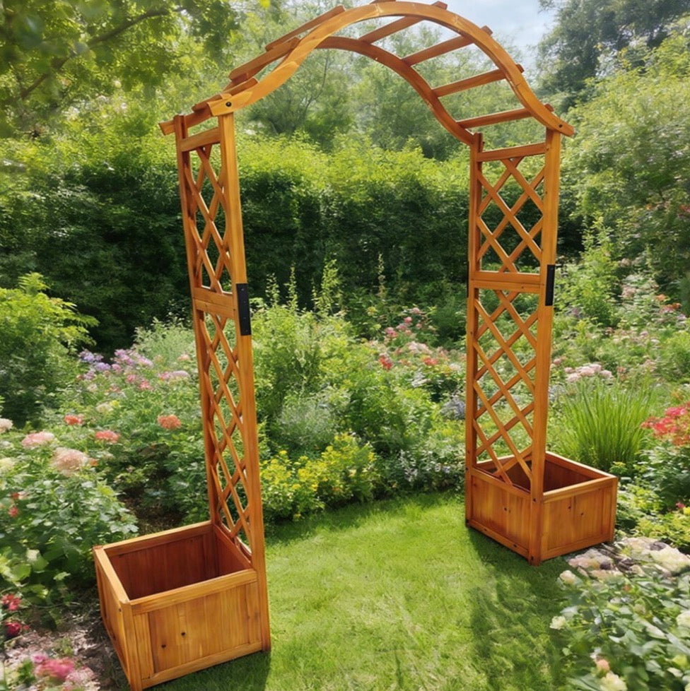 Wooden Garden Arch with Planters Trellis Arbor - Truly Yours