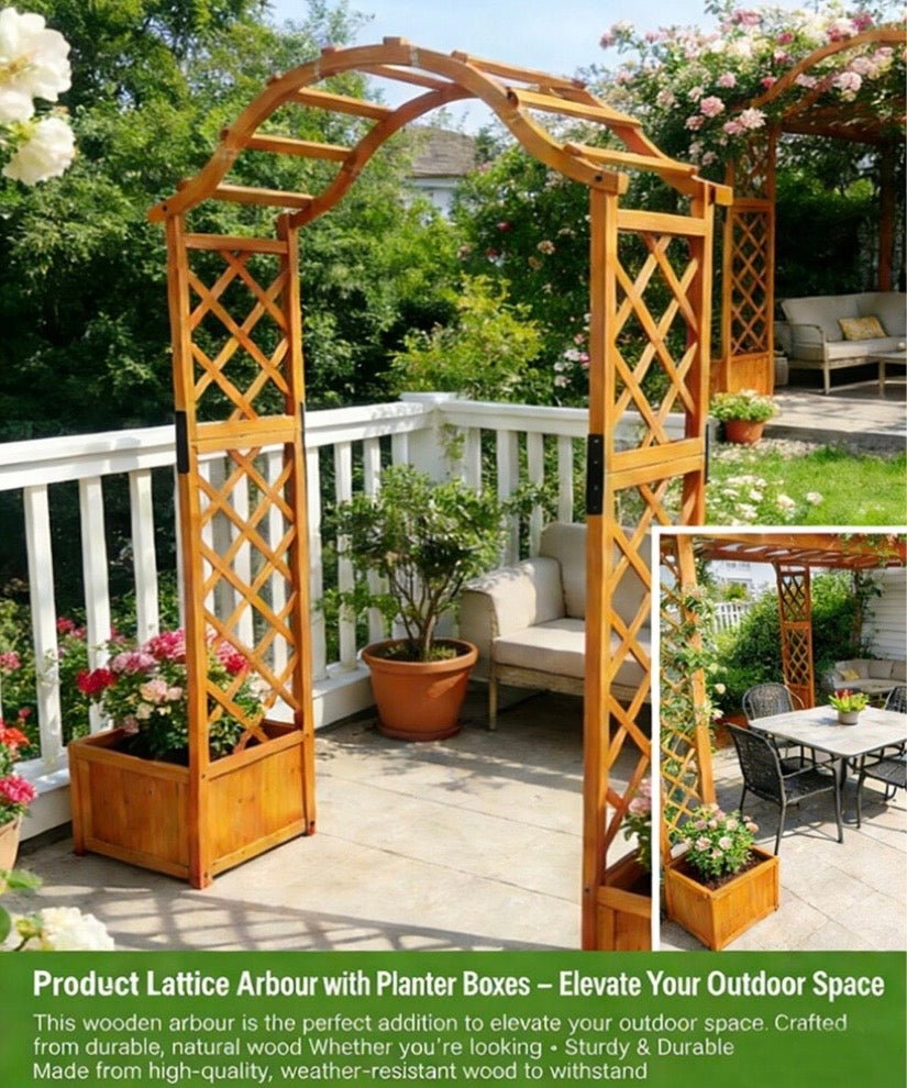 Wooden Garden Arch with Planters Trellis Arbor