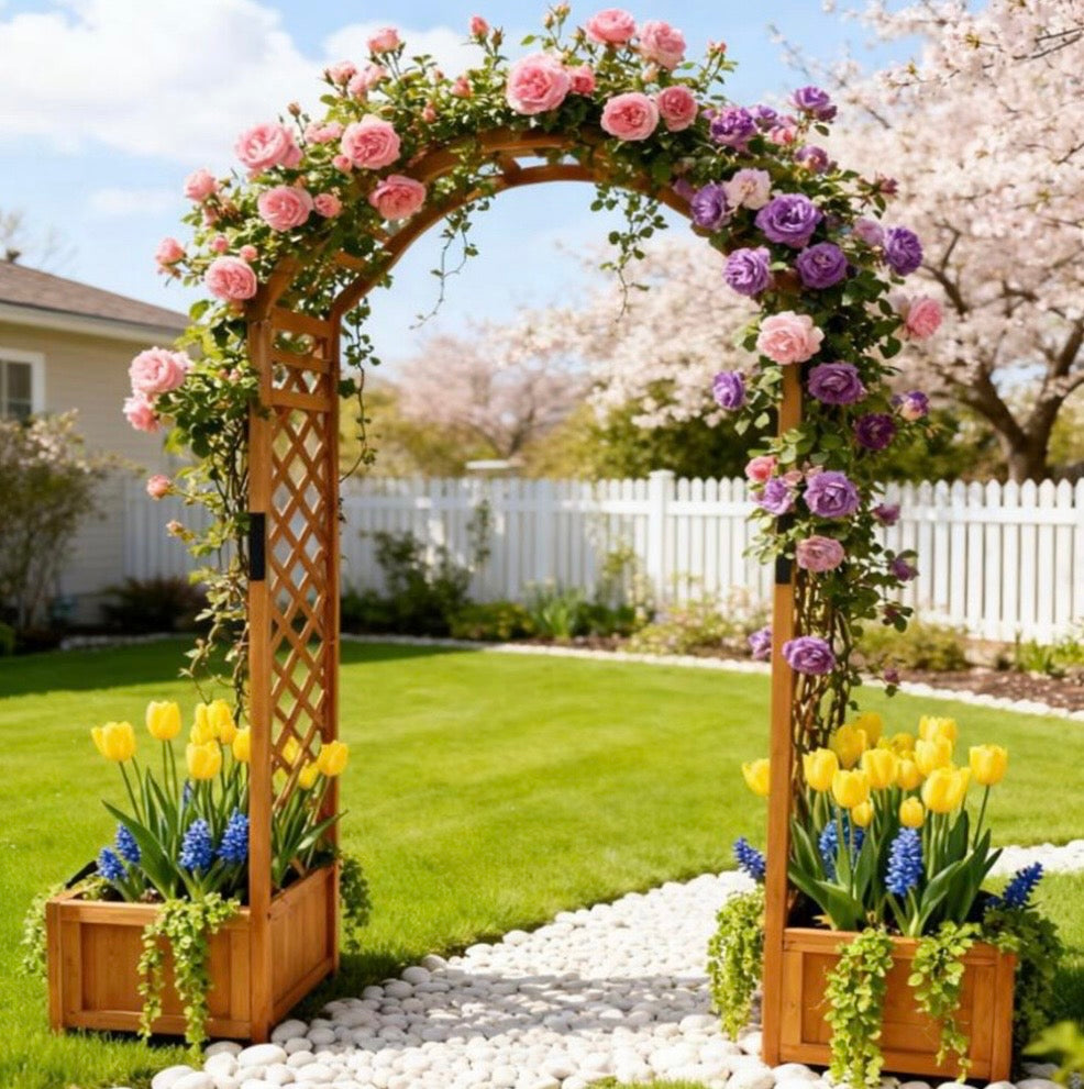 Wooden Garden Arch with Planters Trellis Arbor - Truly Yours