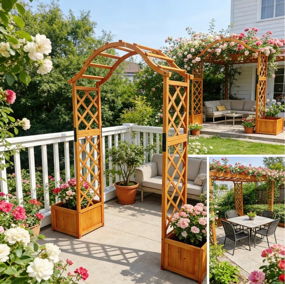 Wooden Garden Arch with Planters Trellis Arbor - Truly Yours