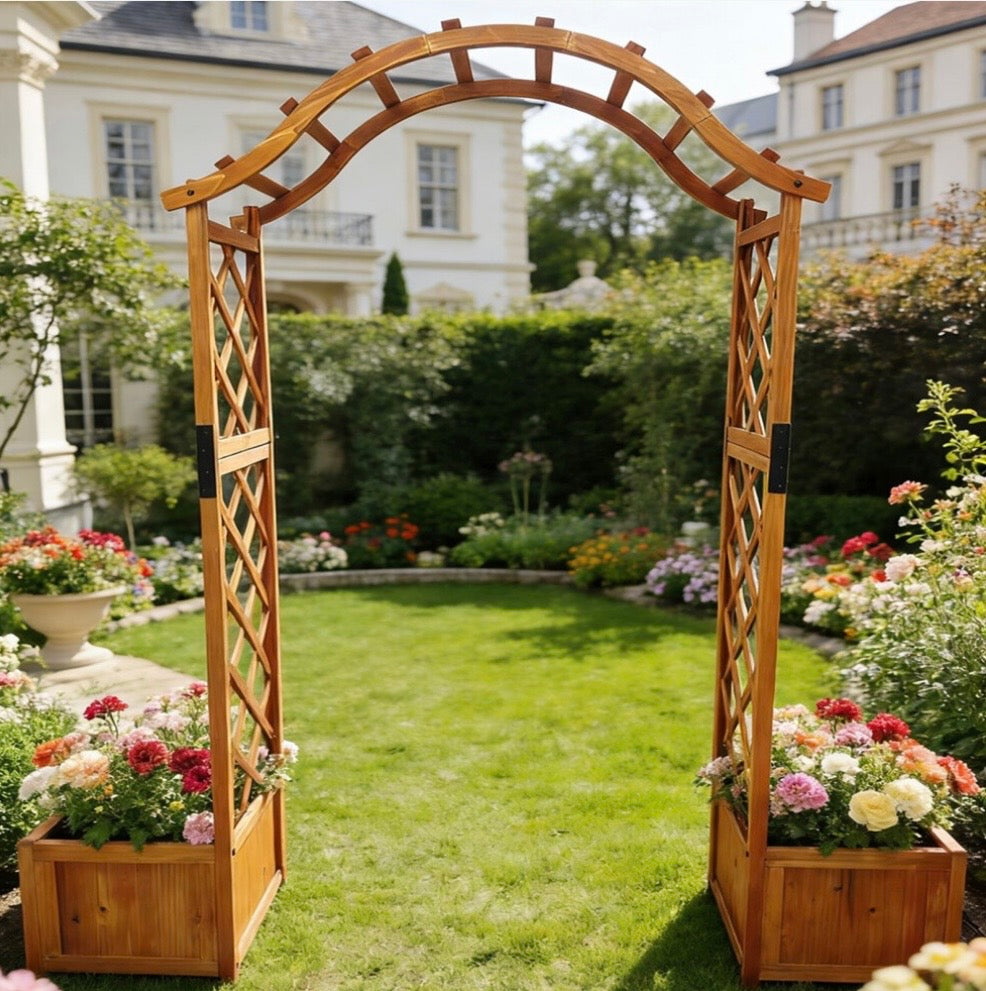 Wooden Garden Arch with Planters Trellis Arbor - Truly Yours